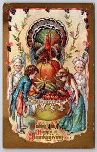 Patriotic Happy Thanksgiving Harvest Turkey Embossed UNP DB Postcard G15