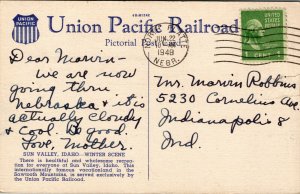 Vtg Sun Valley Idaho ID Skier Winter Scene 1940s Union Pacific Railroad Postcard