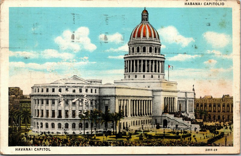 Vtg 1930s Capitol Building Havana Cuba Linen Postcard