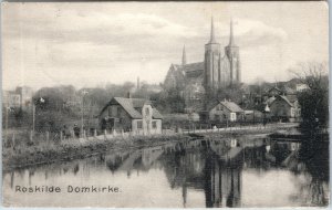 c1907 Roskilde Domkirke Denmark Postcard Cathedral Water Reflection Photo