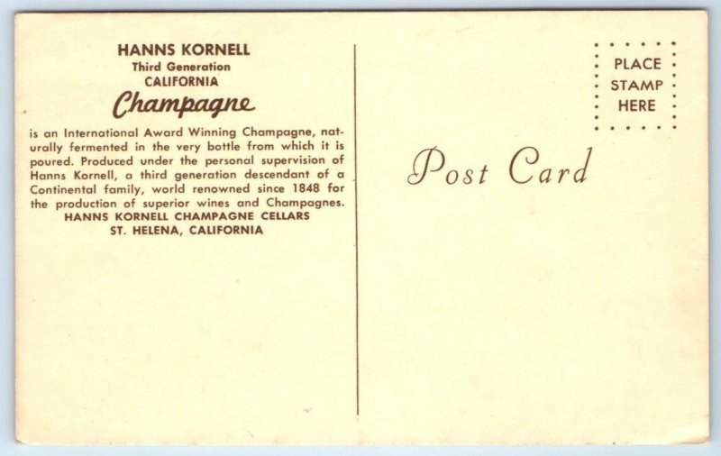 ST. HELENA, CA California ~ HANS KORNELL CHAMPAGNE CELLAR c1950s Napa Postcard