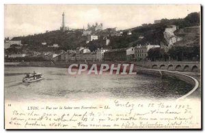 Old Postcard The Saone Lyon View Towards Fourvières