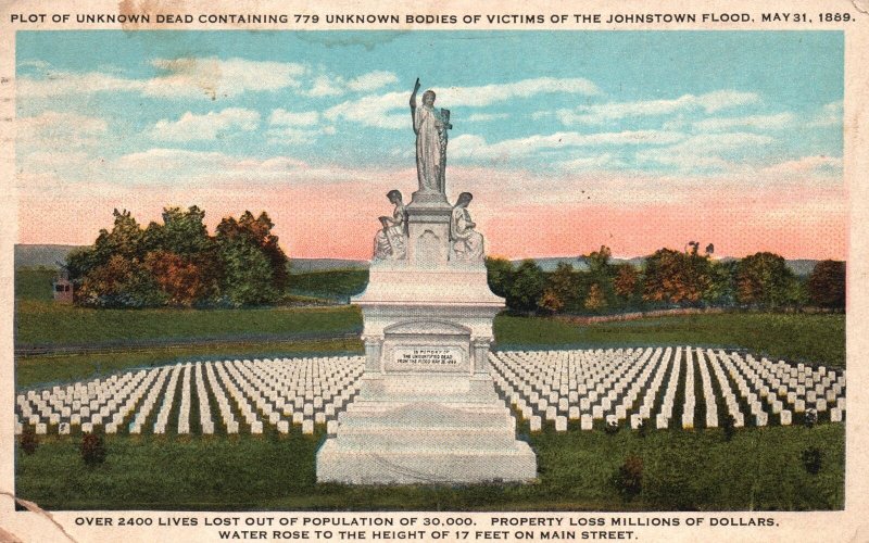 Vintage Postcard 1922 Plot of Unknown Dead 779 Bodies Victims Flood Johnstown PA