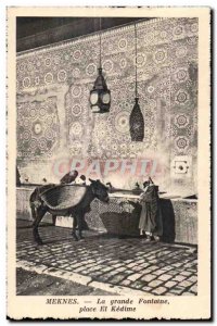 Old Postcard Morocco Meknes The great Fountain Place EI Kedime Donkey Donkey