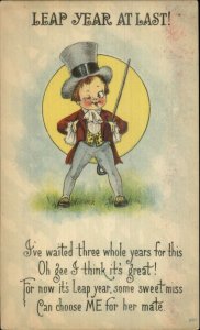 Leap Year Little Boy in Tuxedo Cane & Top Hat c1912 Postcard