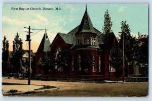 Durant Oklahoma OK Postcard First Baptist Church Exterior c1910 Vintage Antique