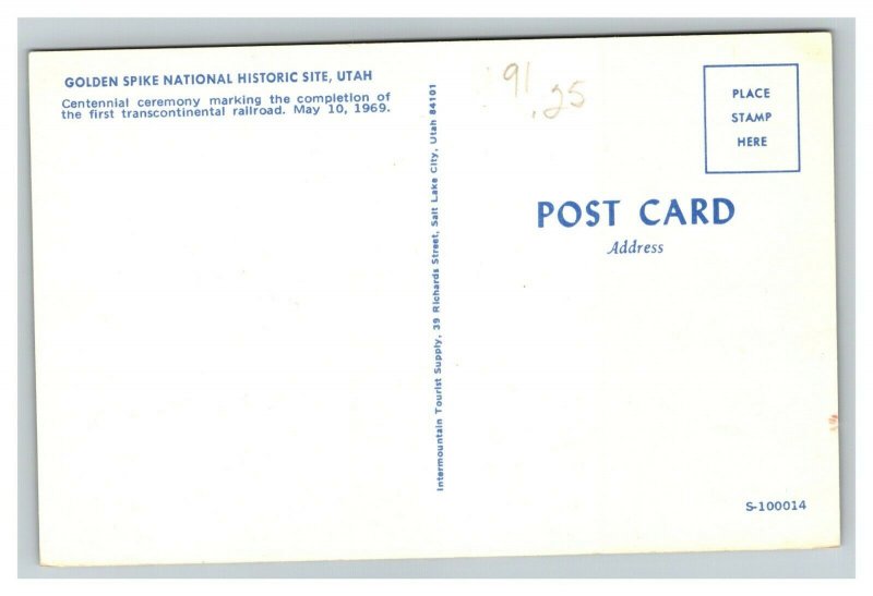 Vintage 1969 Postcard Golden Spike Site Transcontinental Railroad Utah