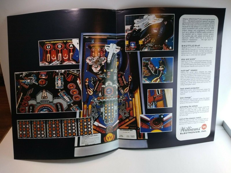 Space Shuttle Pinball Flyer Original Foldout Brochure US Defender Aircraft 1984 