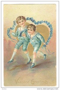 AS: TUCK 11, Valentine Greetings, Boys jumping flower rope, PU-1909