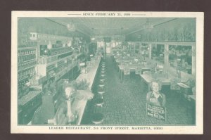 MARIETTA OHIO THE LEADER RESTAURANT COUNTER INTERIOR TABLES VINTAGE POSTCARD