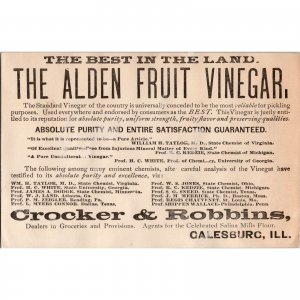 CROCKER & ROBBINS - THE ALDEN FRUIT VINEGAR Original 1880s Victorian Trade Card