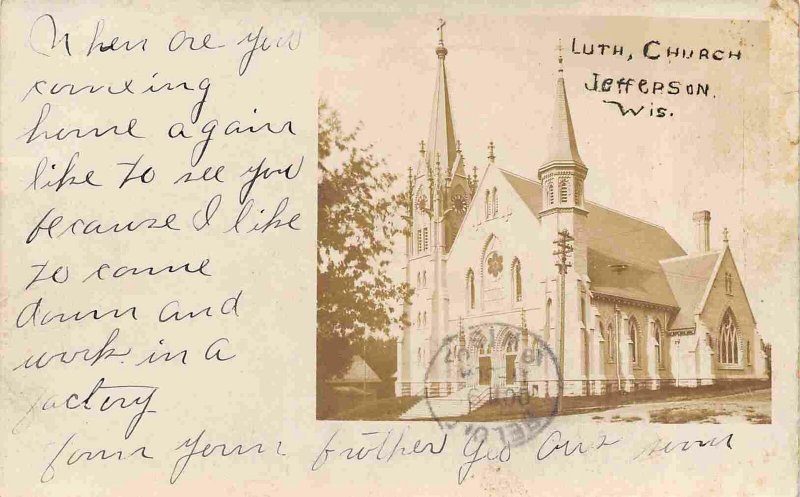 Lutheran Church Jefferson Wisconsin 1907 RPPC Real Photo postcard