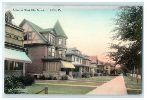 c1910's Scene On West 10th Street Erie Pennsylvania PA Handcolored Postcard 