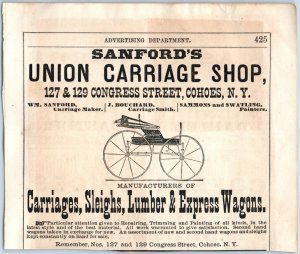 1873 Sanford's Union Carriage Shop Cohoes, NY Engraved Print Ad &D
