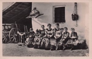 Hungary Young Girls Of Mezokovesd Costume Old RPC Postcard