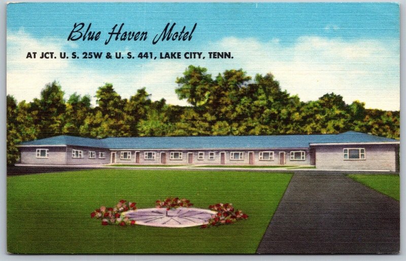 Vtg Lake City Tennessee TN Blue Haven Motel 1940s View Linen Old Postcard