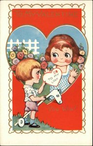 VALENTINE Little Boy on Toy Horse Gives Valentine to Girl ART DECO c1910 PC