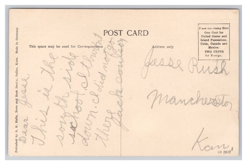 Abilene Kansas Lincoln School (South Side) Postcard