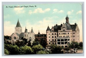 Vintage 1910's Postcard Panoramic St. Francis Hospital & Chapel Peoria Illinois