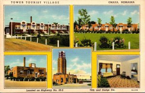 Linen Postcard Multiple Views of Tower Tourist Village in Omaha, Nebraska~137040