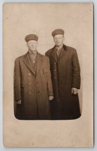 RPPC Two Handsome Men In Long Coats And Hats c1910 Postcard Q22