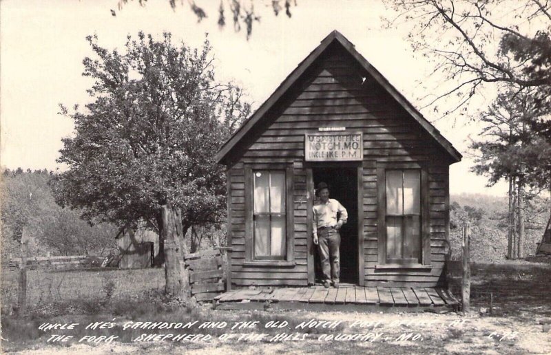 RPPC, Uncle Ike's Grandson and Notch Post Office, Branson MO,Old Post Card
