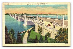 Postcard Bridge To Belle Isle Detroit Michigan c1942 Postmark