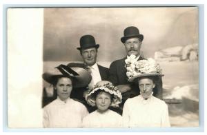 Postcard Spokane, WA Vintage JT Casper - Family Portrait flower hats RPPC H6