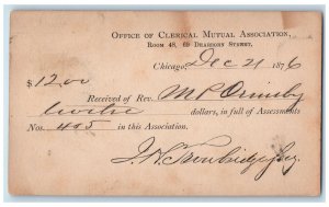 1876 Office of Clerical Mutual Association Chicago IL Eureka IL Postal Card