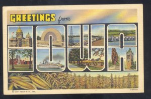 GREETINGS FROM IOWA VINTAGE LARGE LETTER LINEN POSTCARD