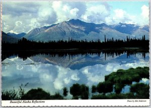 Beautiful Alaska AK Reflection Breathtaking View Along Highways Pines Postcard