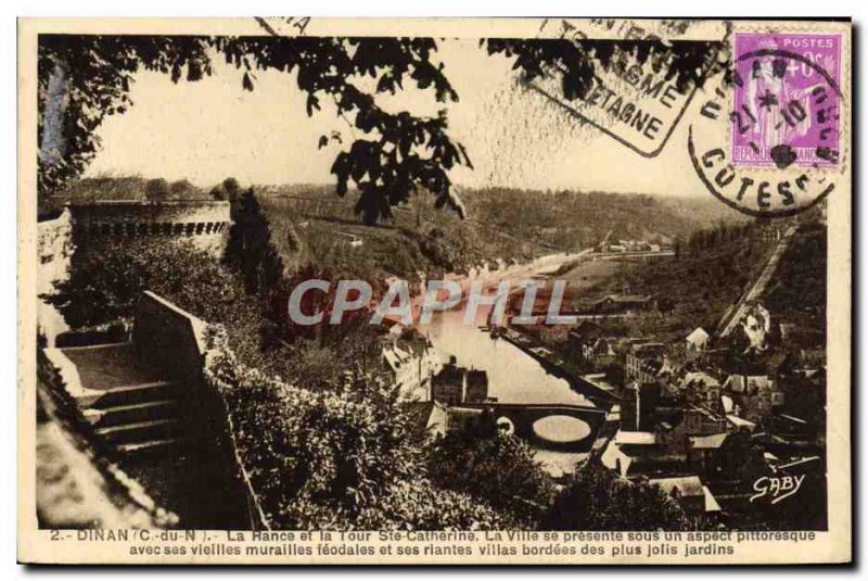Postcard Old Dinan Rance and La Tour St. Catherine Stamp Daguin
