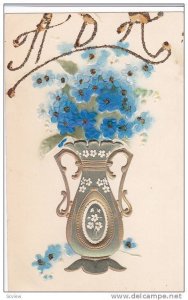 Vase of forget-me-nots, gold & glitter detail, PU-1910