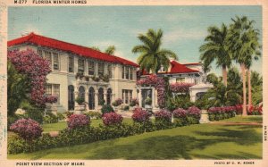 Vintage Postcard 1938 Winter Homes Gardens Point View Section Of Miami Florida
