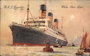 WHITE STAR LINE RMS Majestic Steamer Steamship Ship 1934 SHIP CANCEL Postcard
