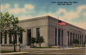 USA United States Post Office Oak Park Illinois Linen Postcard 05.29