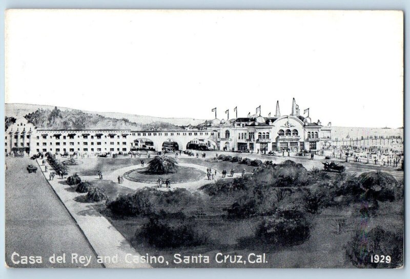 Santa Cruz California CA Postcard Casa Del Rey Casino Aerial View Building 1940