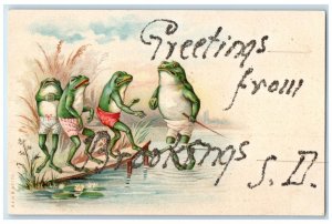 c1905 Greetings From Brookings South Dakota SD, Anthropomorphic Frogs Postcard