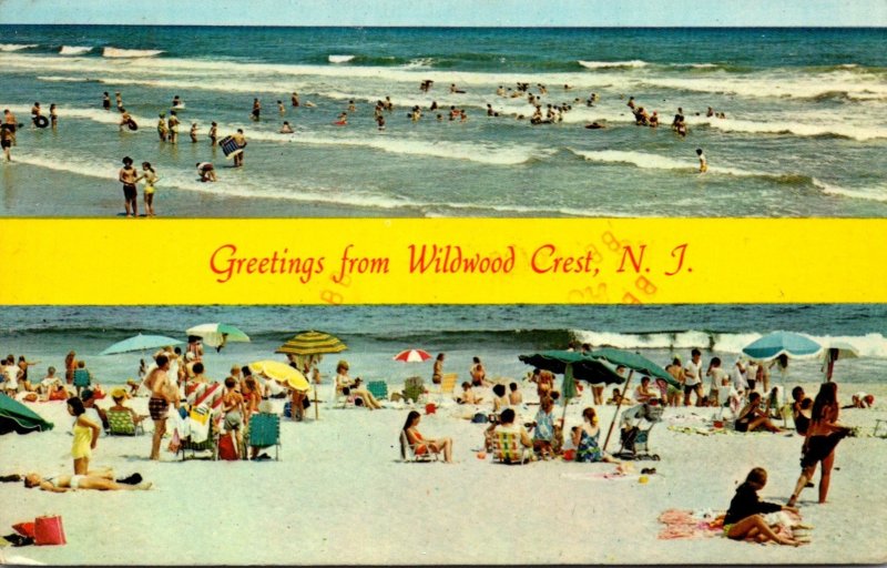 New Jersey Wildwood Crest Greetings Showing Beach and Sunbathers 1982