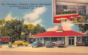 Statesboro Georgia Franklins Drive in Restaurant Linen Vintage Postcard AA71795
