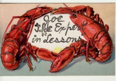 LOBSTER BORDER   Joe the Expert in Lessons  postcard