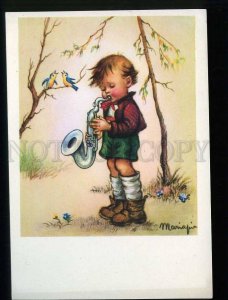 211685 BULGARIA little boy-scout musician playing the saxophone old postcard