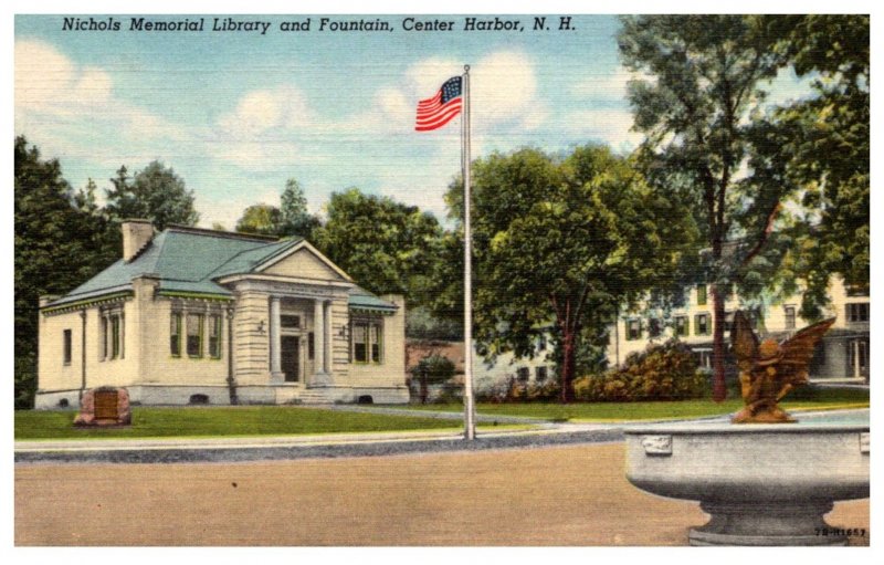 New Hampshire Center Harbor , Nichols Memorial Library and Fountain