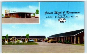 TROY, AL ~ Roadside GRIMES MOTEL & Restaurant c1950s Pike County Postcard