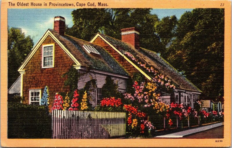 Oldest House Provincetown Cape Cod Massachusetts MA Linen Postcard WOB Note 1c 