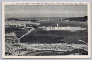 Theme Park & Expo~Golden Gate Bridge Aerial View~Vintage Postcard 