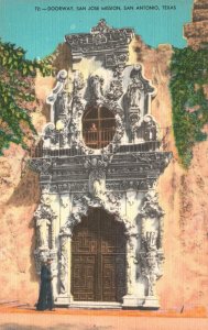 Vintage Postcard 1930's Doorway San Jose Mission San Antonio Texas TX