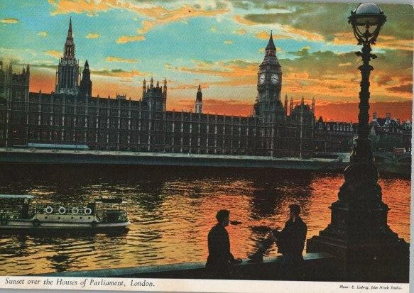 Sunset on the River Thames London UK Continental Chrome Postcard