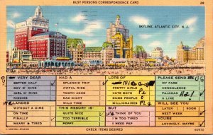 Humour Busy Persons Correspondence Card New Jersey Atlantic City Skyline 1950