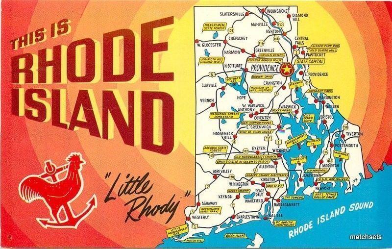 1950s Map Attractions Rhode Island LK Color Productions postcard 13129